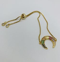 14K Gold Plated With Cubic Zirconia Moon Bracelet Adjustable