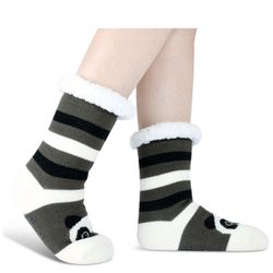 Brand New! Womens Winter Super Soft Warm Fleece Lining Knit Thick Christmas Panda Slipper Socks With Grippers