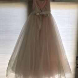 Blush Pink Flower Girl Dress with heart cut out back