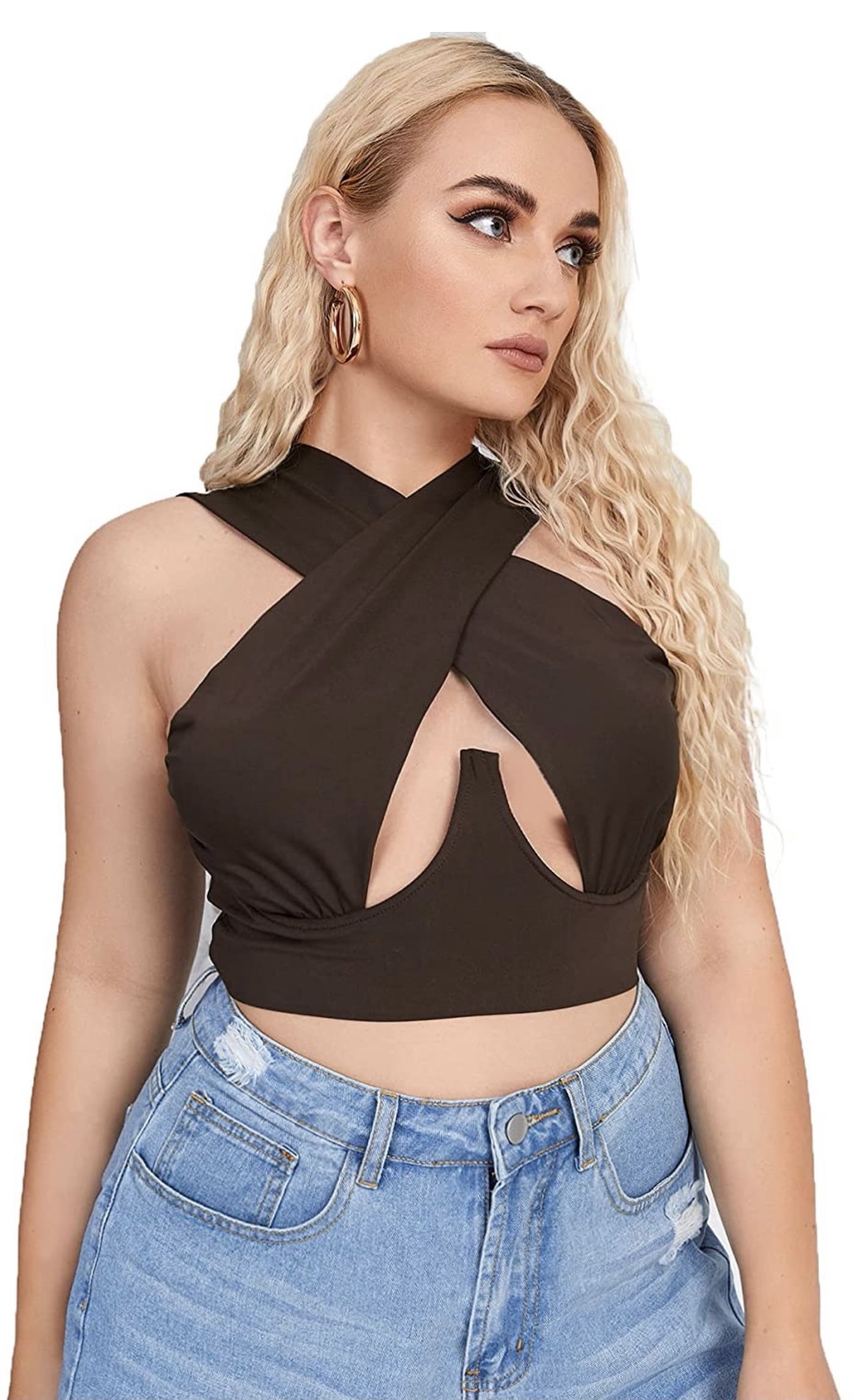 Shein Halter Crisscross Cut Out Crop Top 