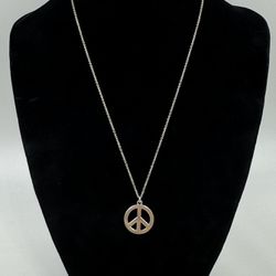 Tiffany & Co. Sterling Silver Peace Sign Pendant Necklace With Dust Bag 