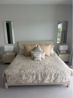CB2 Shagreen King Size Bedroom set Headboard Dresser 2 Nightstands