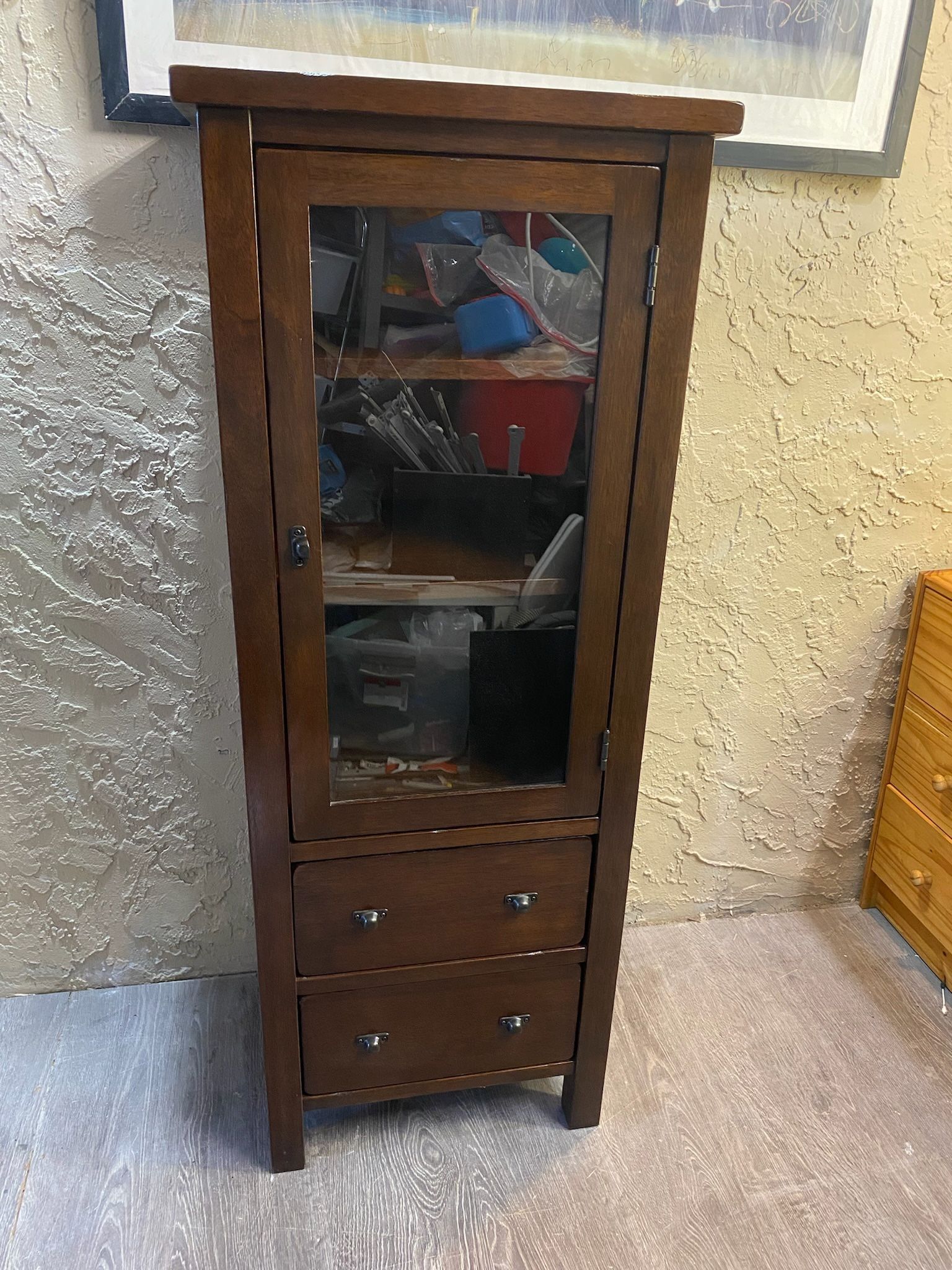 Solid Wood Display Case with Two Drawers for Storage - Delivery For A Fee - See My Other Items 😀