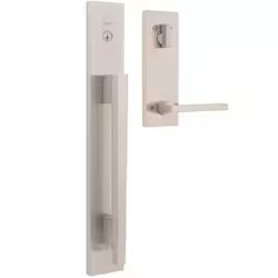 Kwikset Caerus Satin Nickel Single Cylinder Keyed Entry Door Handleset featuring Kwik Slide Technology