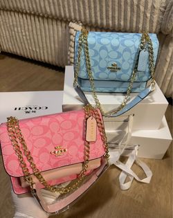 Blue & Pink luxury Crossbody purse with gold chain