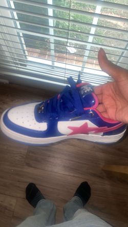 BAPE BAPE STA Blue White Pink Patent Leather Sneakers Size 8