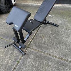 Bench With leg extension, attachment, and bicep attachment as well
