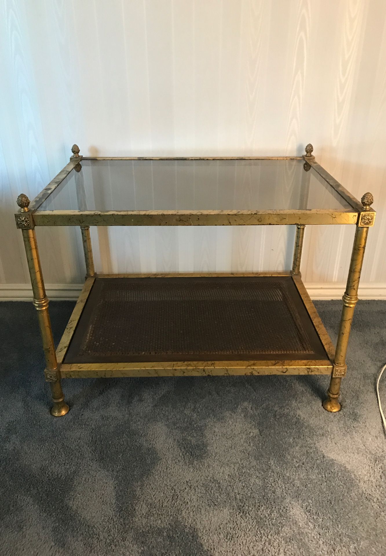 Antique end table, gold metal frame.