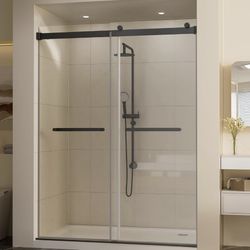 Frameless Shower Door, 44"-48" W x 74" H, 5/16"(8MM) Tempered Glass, Explosion-Proof Film, Nano Coating, Silent & Secure Rollers, Magnetic Seal, Matte