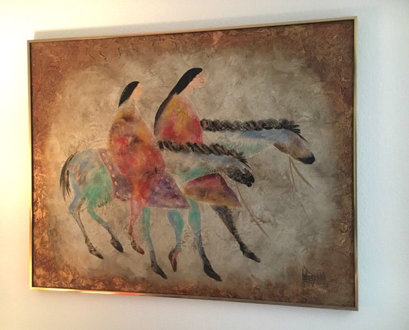 Large 40"x50" oil on canvas painting by Lee Reynolds for Vanguard Studios. Native American / Horse , Wall Art