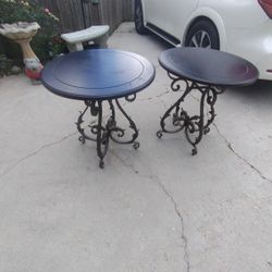 Two Wood And Metal Side Tables 