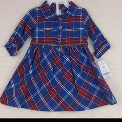 Carter's Baby 2-Peice Flannel Cotton Dress Set Size 12mo in Red Blue Plaid