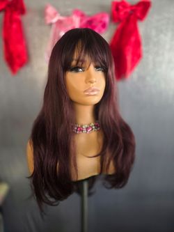 Burgundy ombre wig with bangs new  24" new