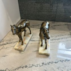 Marble Horse Book Ends. 9 X 8
