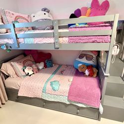 ✨ Unisex Solid Wood Twin-over-Twin Bunk Bed with Storage Grey ✨