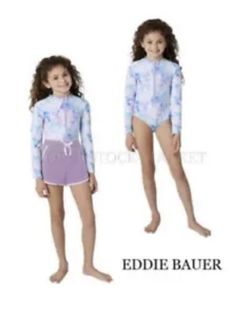 NEW! GIRLS YOUTH EDDIE BAUER LONG SLEEVE SWIM RASHGUARD SET! VARIETY SIZE/COLOR