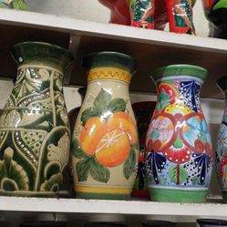 Talavera And Engobe Flowers Vases 