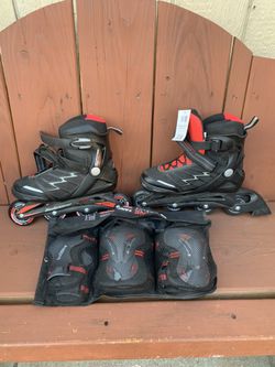 BLADE RUNNER ROLLER SKATES & BONE SHIELD PROTECTOR. SIZE 7  M/W
