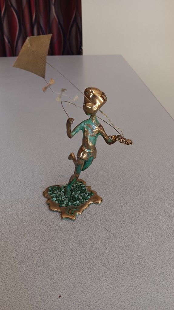 1972 Vintage Malcolm Moran Bronze Boy with Kite Sculpture