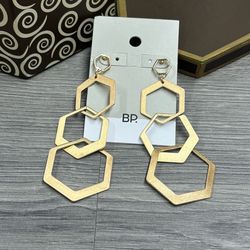 Statement Gold Hexagon Drop Earrings