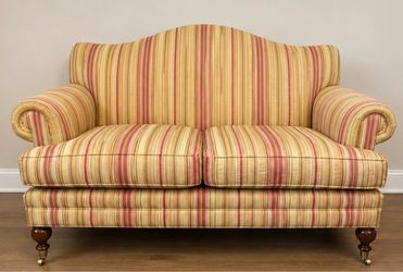Sherrill Furniture Camelback Loveseat with Brass Casters