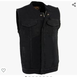 Black Denim Vest With Hidden Pocket 