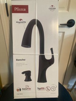 Pfister Rancho Matte Black Pull-Down Kitchen Faucet w/ Sprayer & Soap Dispenser – New Still in Box