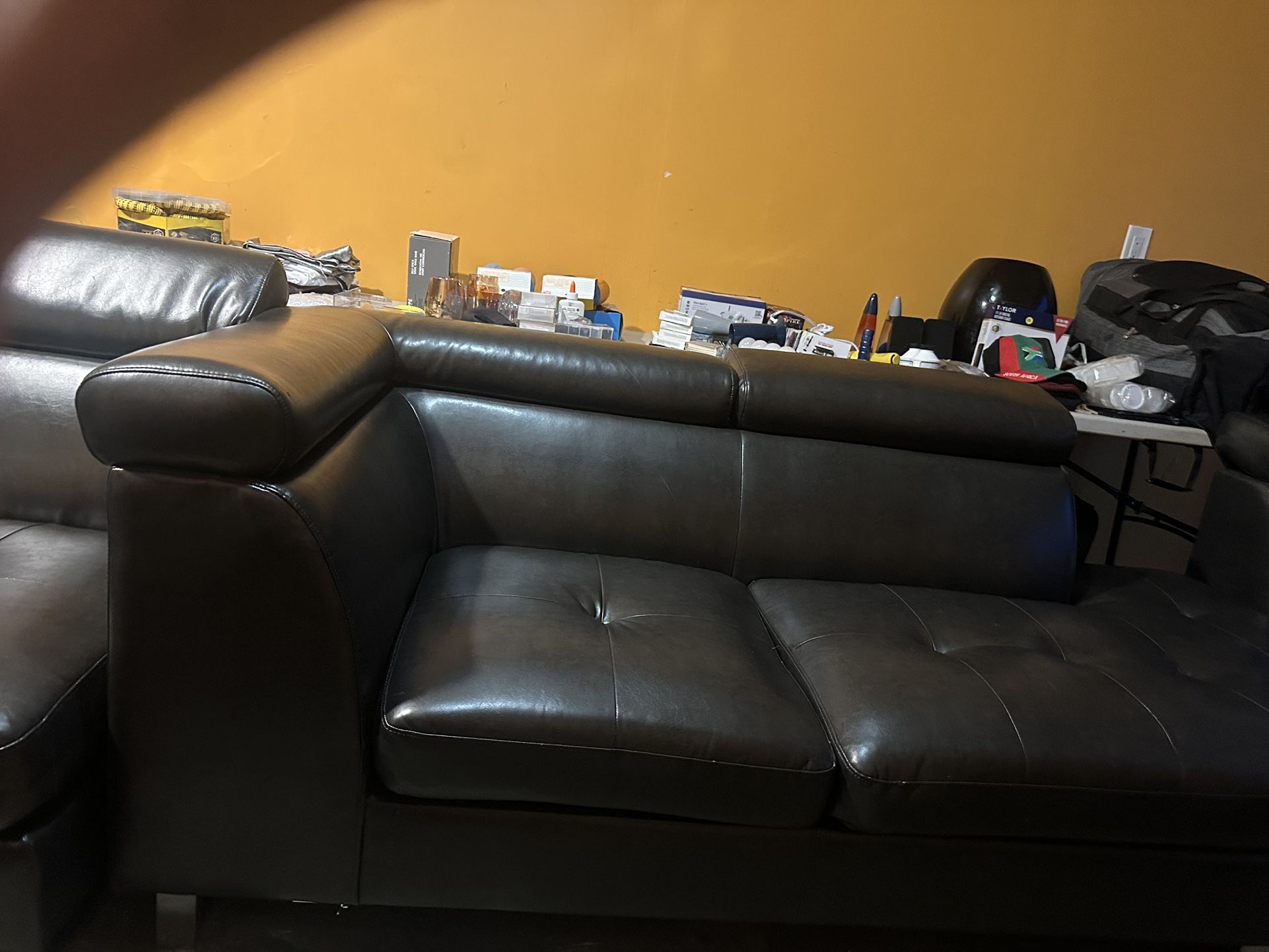 3 Piece Leather Couch Charcoal grey Sectional