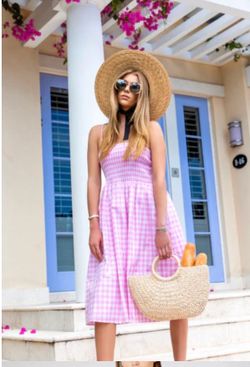 Smocked Gingham Midi Dress - Pink