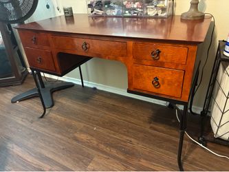 Solid wood desk with iron legs