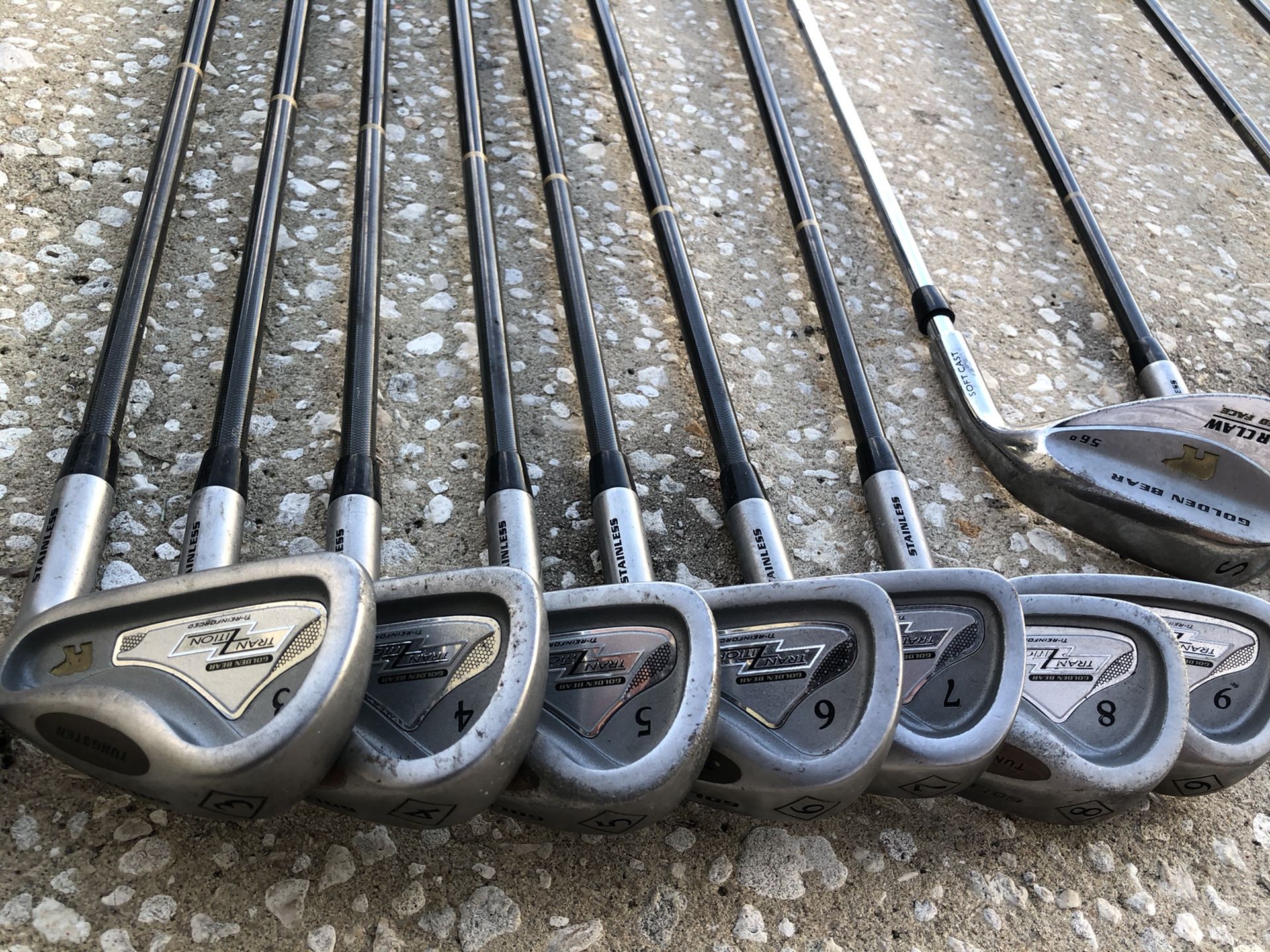 Golf clubs Golden Bear tungsten 39 PW SW putter and 3Woods for Sale in