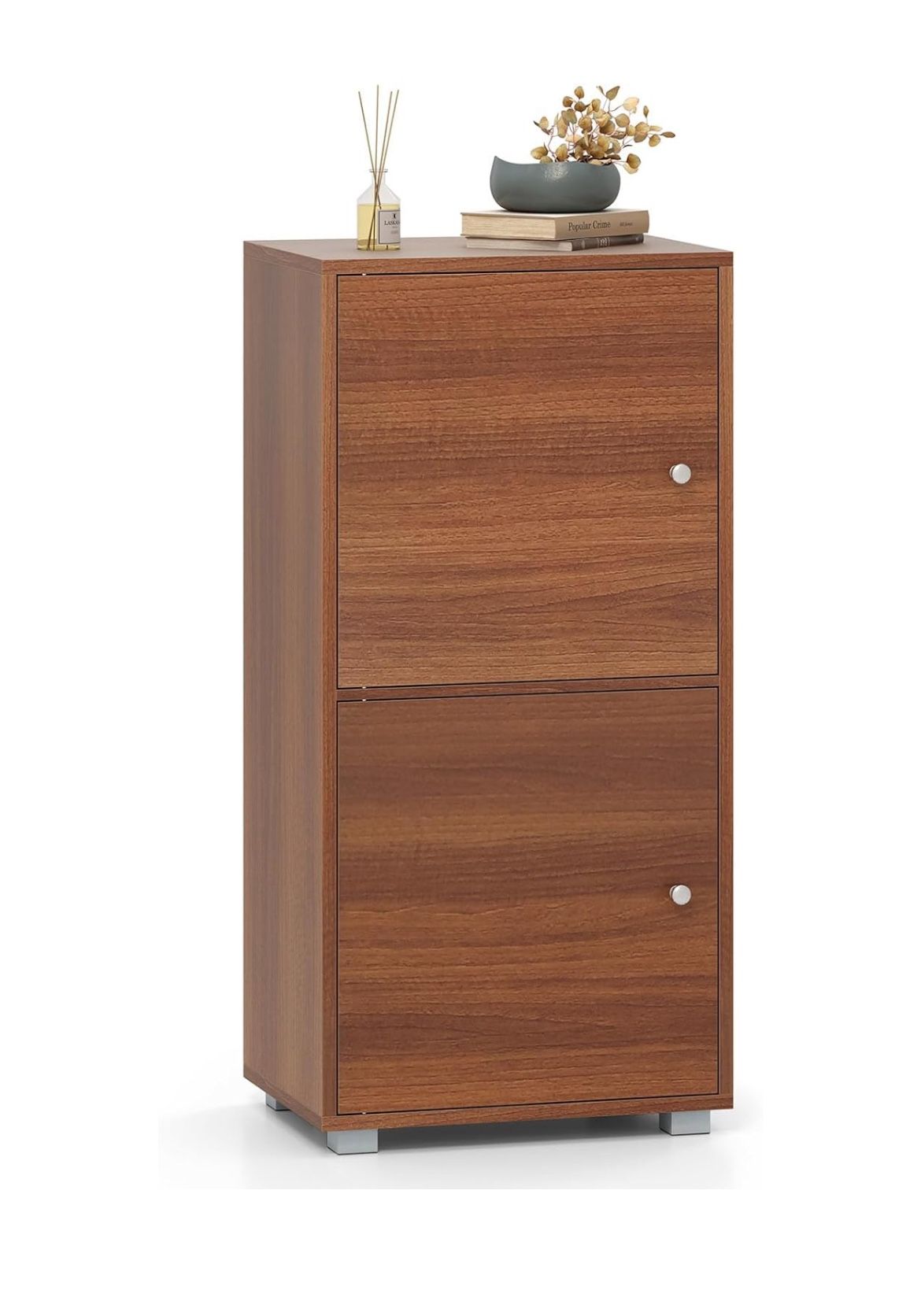 Newly Assembled 2-Cube Bookcase with Doors Stackable Storage Cabinet with 2 Single Doors