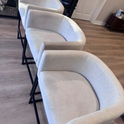 24" Counter Height Bar Stools Set of 3, Modern Barrel Counter Stools with Backrest and Arms, Fabric Upholstered Accent Barstools with Metal Legs for K