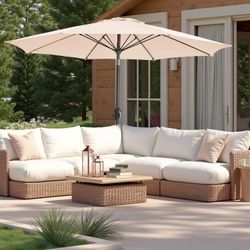 New 9FT Large Outdoor Patio Umbrella, Easy Push Tilt and Crank