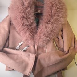 Women's Jacket Bellivera Pink Faux Suede Jacket Coat w/ Removable Faux Fur Collar Brand New Size Medium  