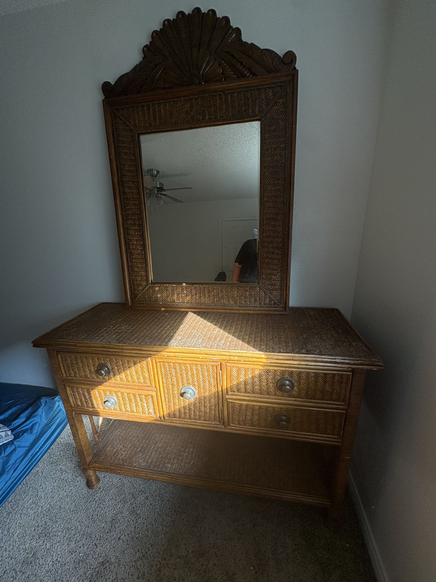 Tommy Bahama Woven Reed Credenza With Matching mirror Set