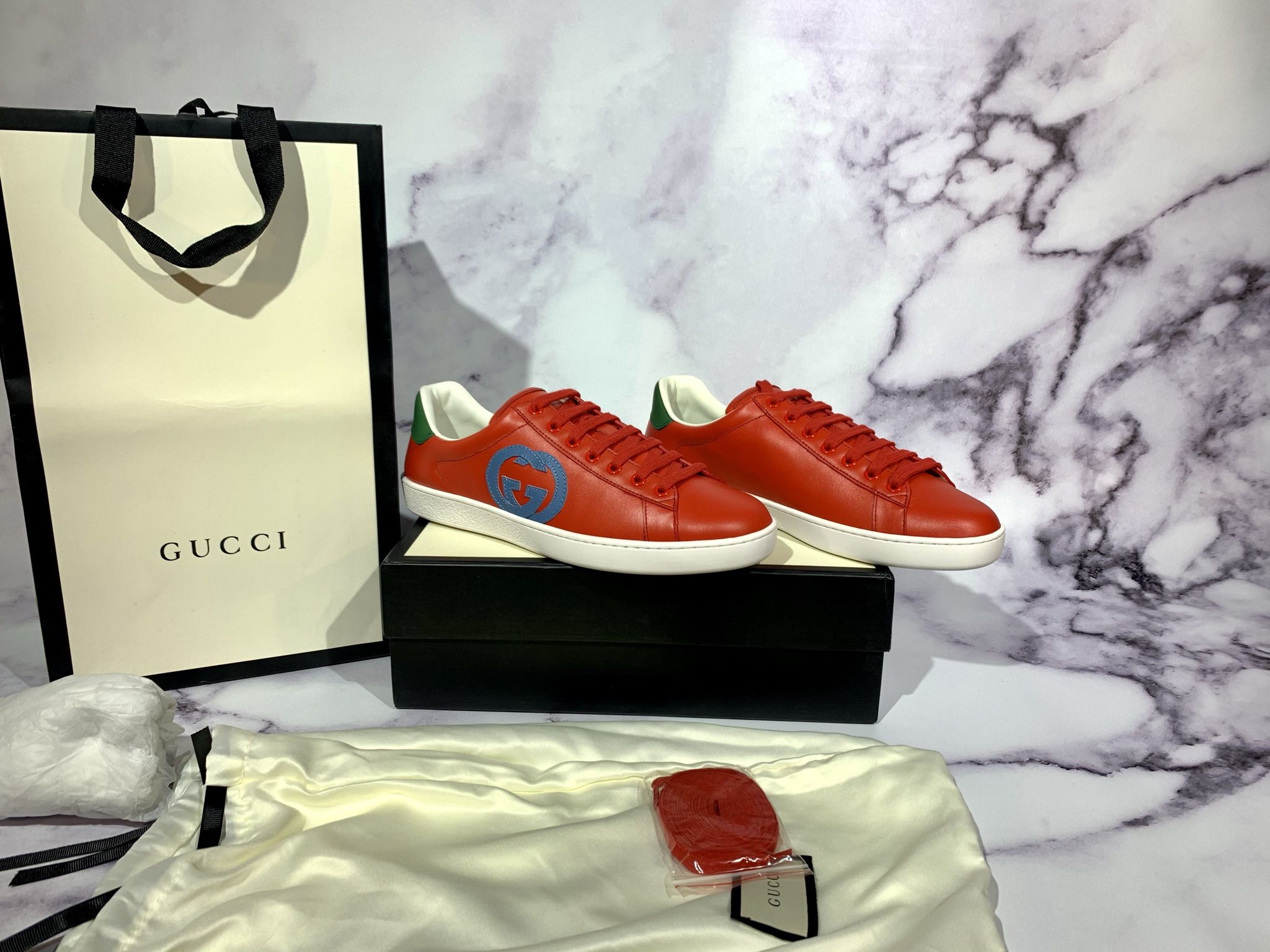👟 Gucci Red Comb Ace Mid-Top Sneakers – Men’s 9.5 & 10 Ready for Pickup!