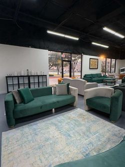 ✨ 2 Pieces Couches For Living Room,Modern Curved Green Sofa with Chair - $999