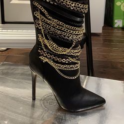 Knee High Black And Gold Boot