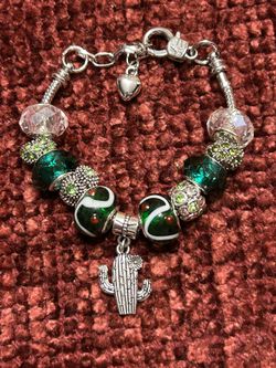 Green Cactus Charm Bracelet