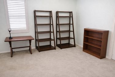 Wood Bookshelf Desk Office Room Set 