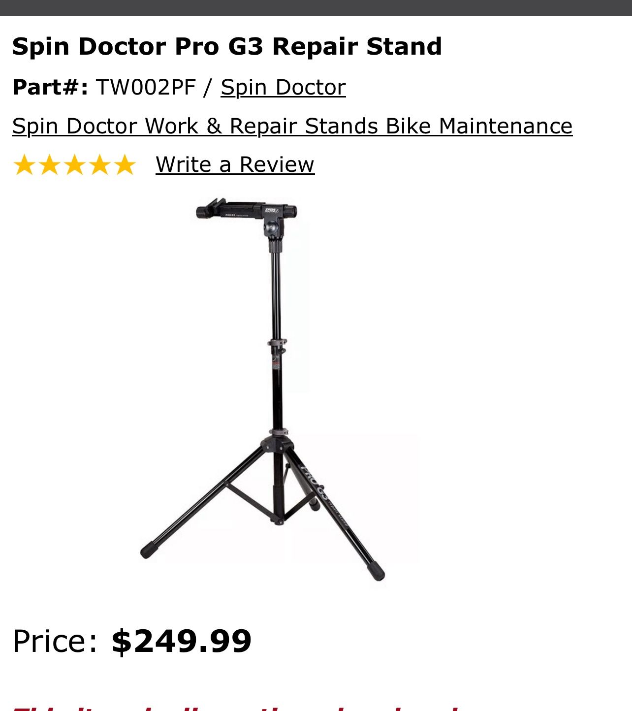 Spin Doctor Bike Maintenance & Repair Stand