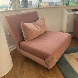 Pink suede Chair/ Converts Into Twin Bed 