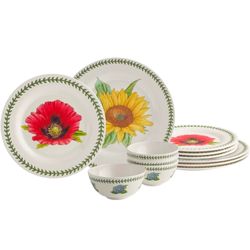 Portmeirion Botanic Garden 12 Piece Melamine Set, Floral Motifs 4 Place Settings