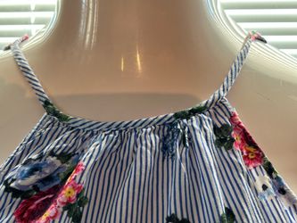 Blue Striped Floral Romper Sz S