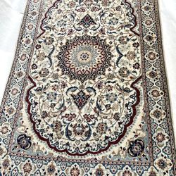 Semi Antique Hand Woven Persian Nain Silk Wool Rug