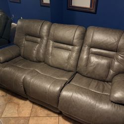 Like New, Barely Used Leather Ashley High-End Sofa With Power Two Recliners