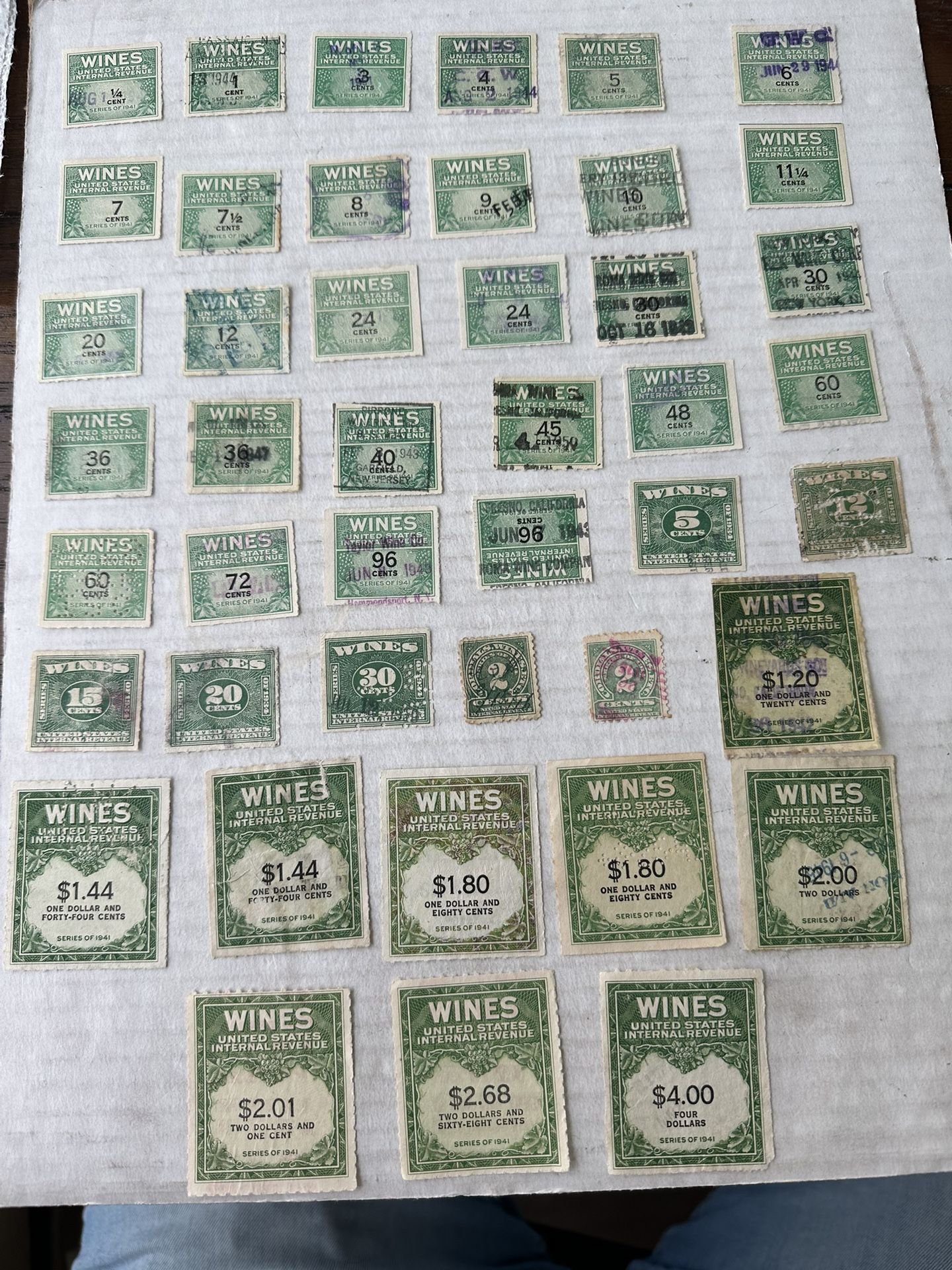 United States Large Collection Of 64 Wine Revenue Stamps Used
