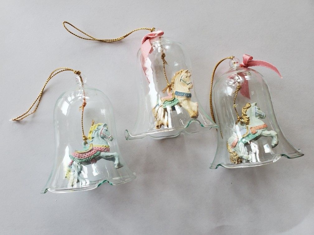 Horse Ornaments Carousel Christmas Holiday Blown Glass Bell Shape