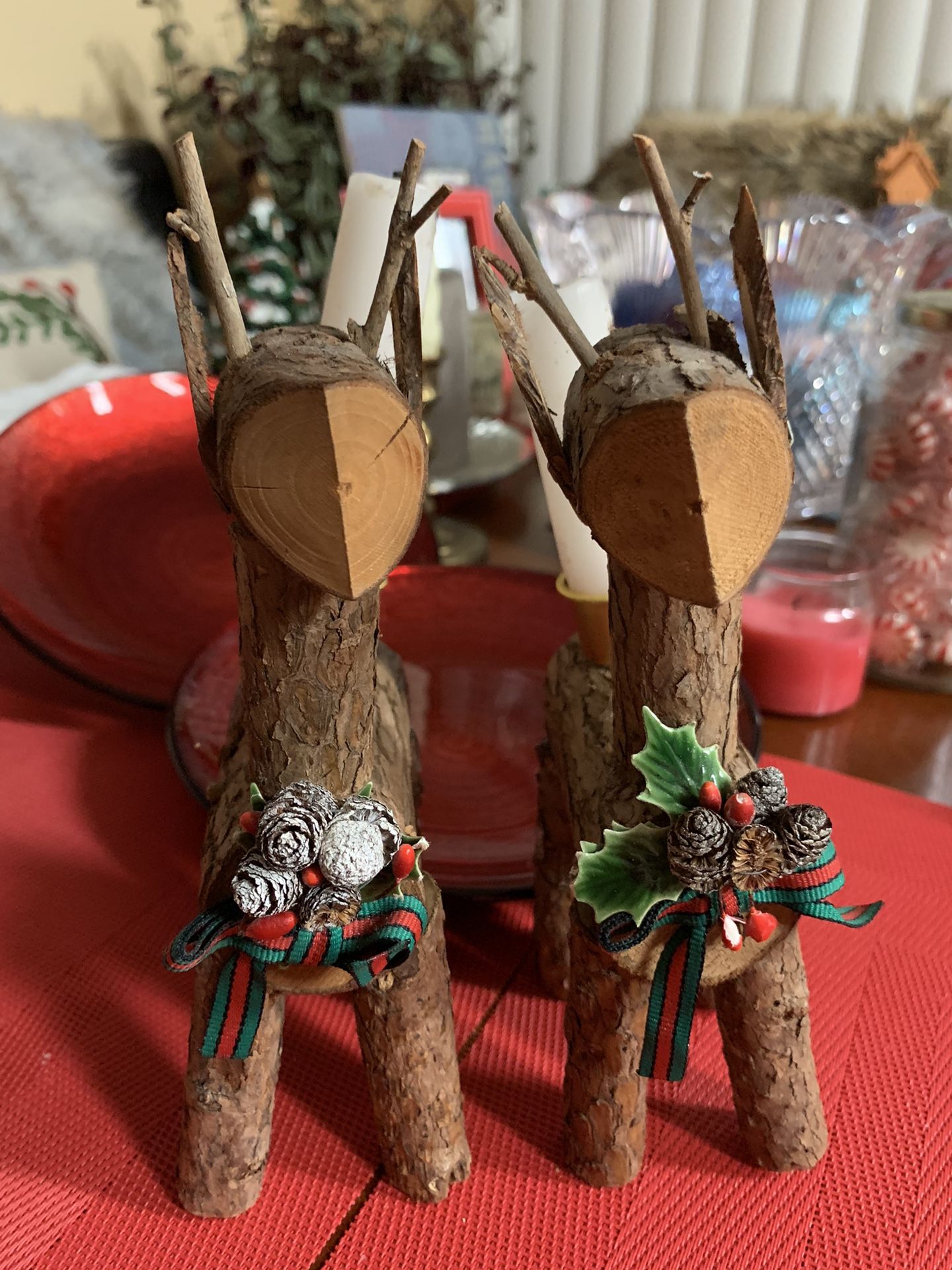 Just The Cutest Things You’ve Ever Seen Wood Reindeer, Candle Holders, Candles Included